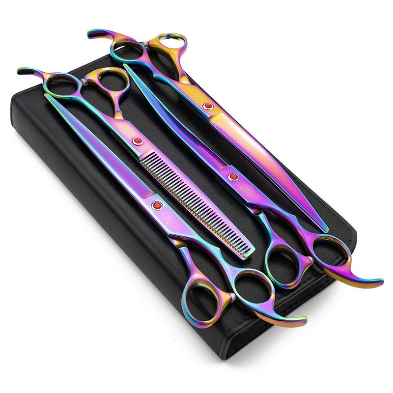Moontay Professional 8.0" Dog Grooming Scissors Set, 4-pieces Straight, Upward Curved, Downward Curved, Thinning/Blending Shears for Dog, Cat and Pets, JP Stainless Steel, Multicolour - Image 1